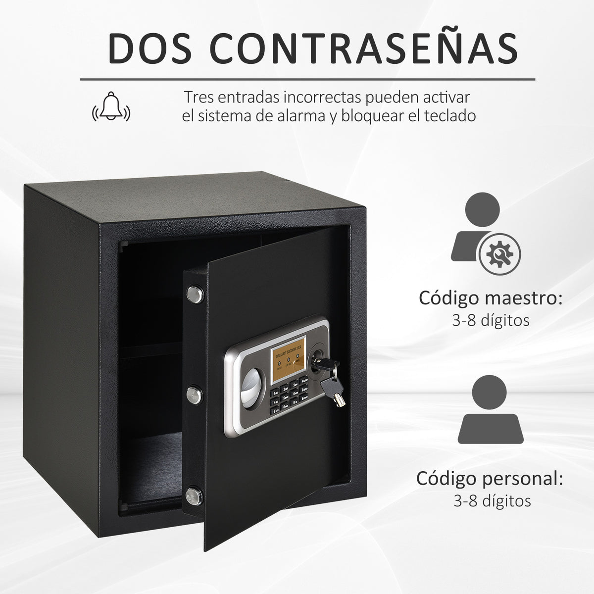 Cofre eletrônico sólido Caixa de segurança com chave 2 Códigos para casa Escritório Capacidade 32L Aço 35x30x39,3 cm Pret — foto 4