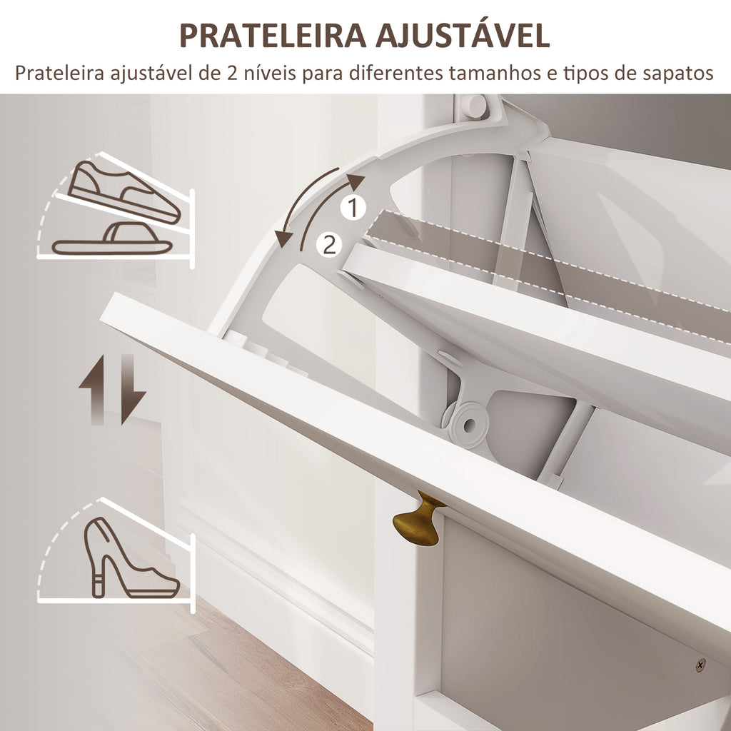Móvel Sapateira Estilo Francês Sapateira de Entrada com 2 Gavetas Prateleiras Ajustáveis para 16 Pares de Sapato Sapateira Estreita para Corredor 84x29x109 cm Branco — foto 5
