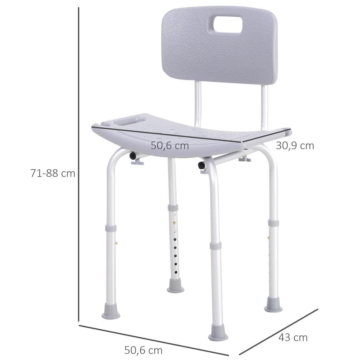 Cadeira para Duche Antiderrapante com Altura Ajustável em 8 Níveis Cadeira de Banho 50,6x43x71-88 cm Cinza — foto 3