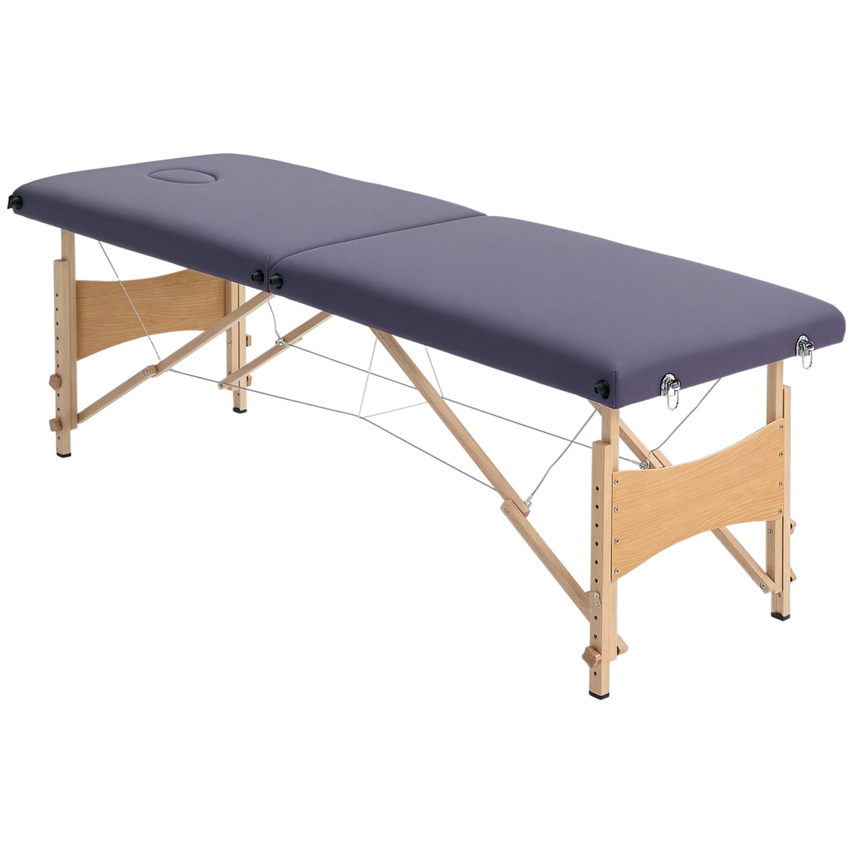 Marquesa de Massagem Dobrável Mesa de Massagem Portátil com Apoio de Cabeça Estrutura de Madeira Marquesa Fisioterapia com Altura Regulável e Bolsa de Transporte 186x60x61-87 cm Roxo — foto 1