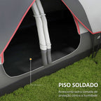 Tenda de Campismo Familiar para 4-5 Pessoas Tenda de Campismo Dobrável com 2 Quartos e Bolsa de Transporte Impermeável para Trekking 450x215x180 cm Cinza — foto 6
