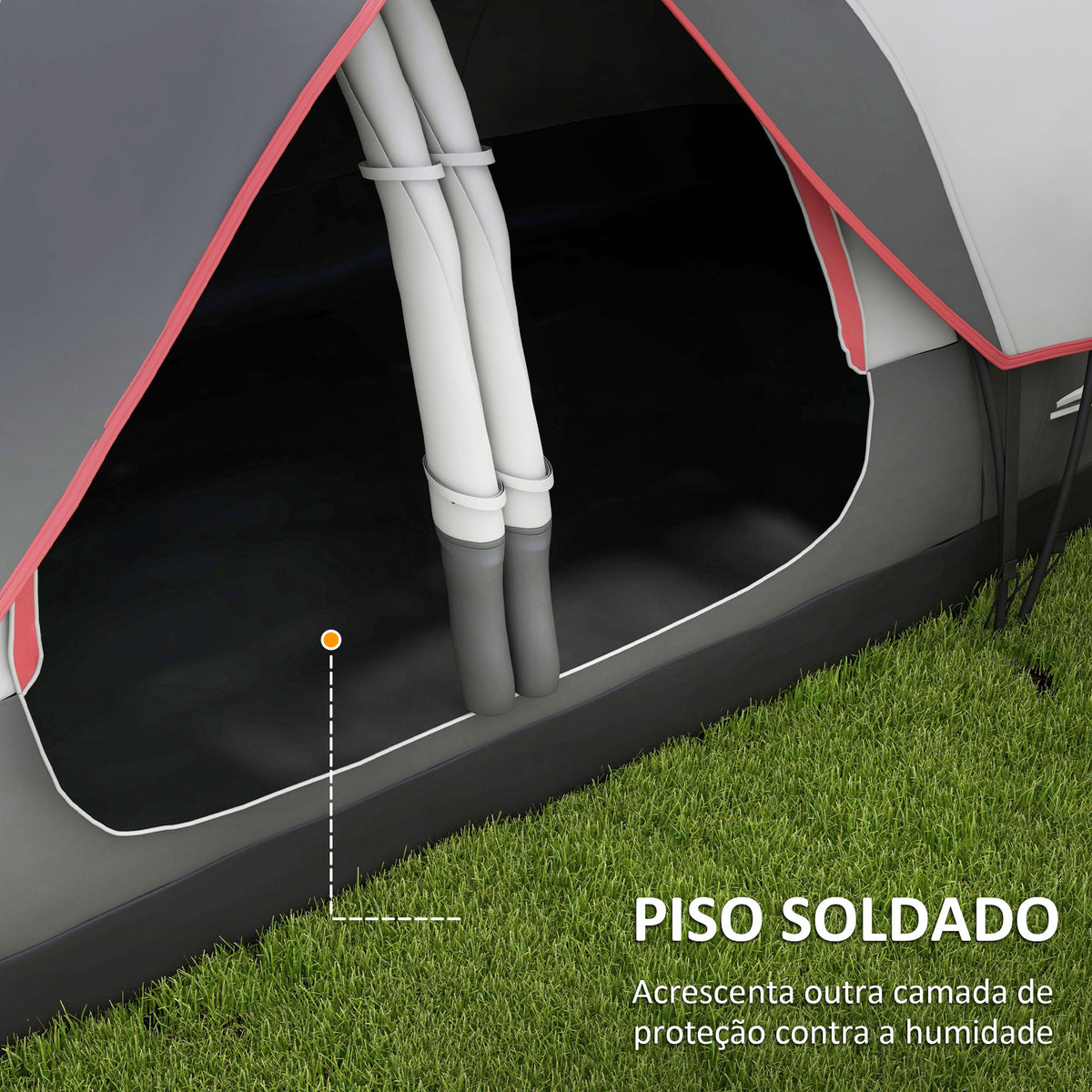 Tenda de Campismo Familiar para 4-5 Pessoas Tenda de Campismo Dobrável com 2 Quartos e Bolsa de Transporte Impermeável para Trekking 450x215x180 cm Cinza — foto 6