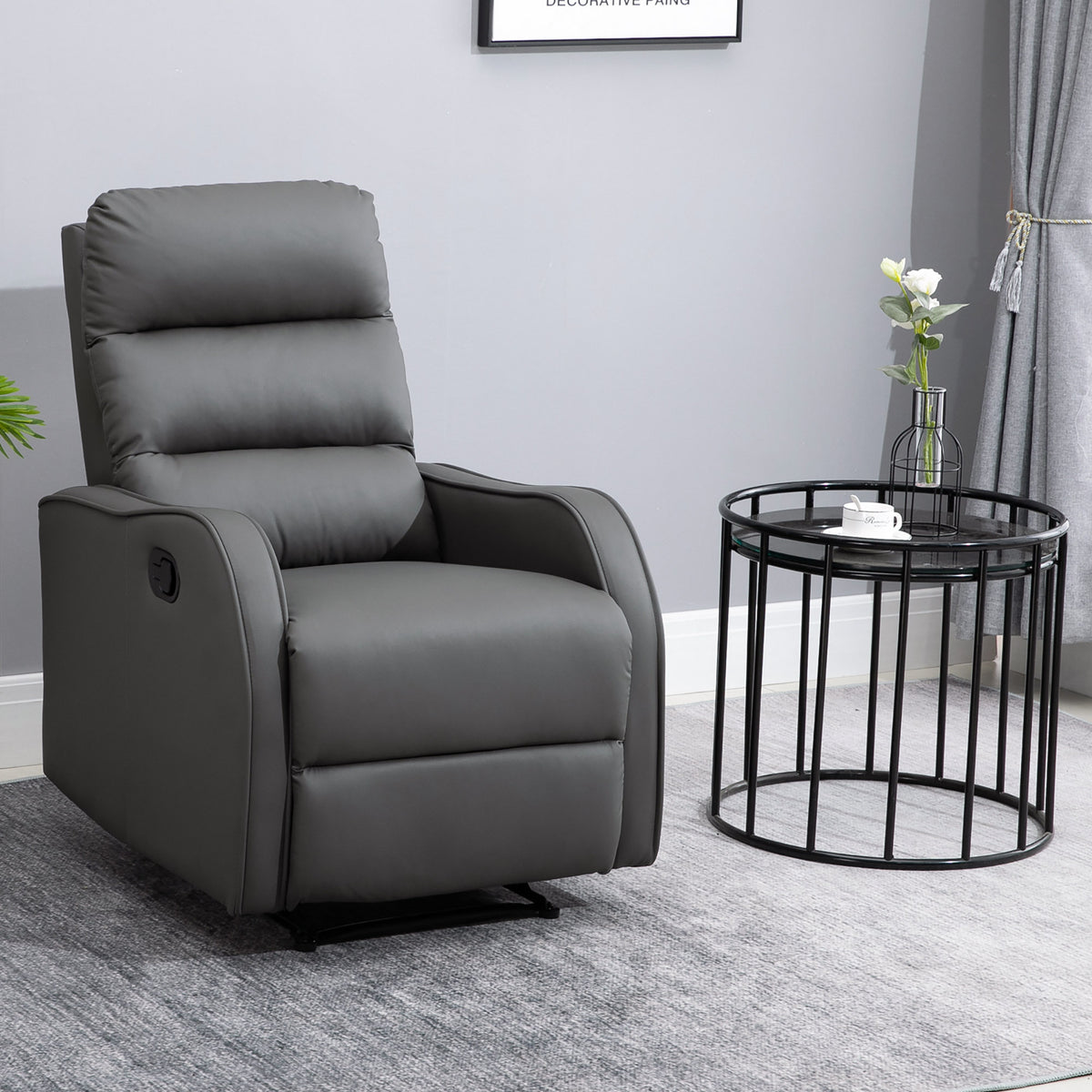 Poltrona Reclinável Manual, Poltrona Relax Estofada em PU com Apoio para Pés Retrátil, Acolchoada, Reclinável até 160°, para Sala, Quarto, Cinzento, 65x89x100 cm — foto 2