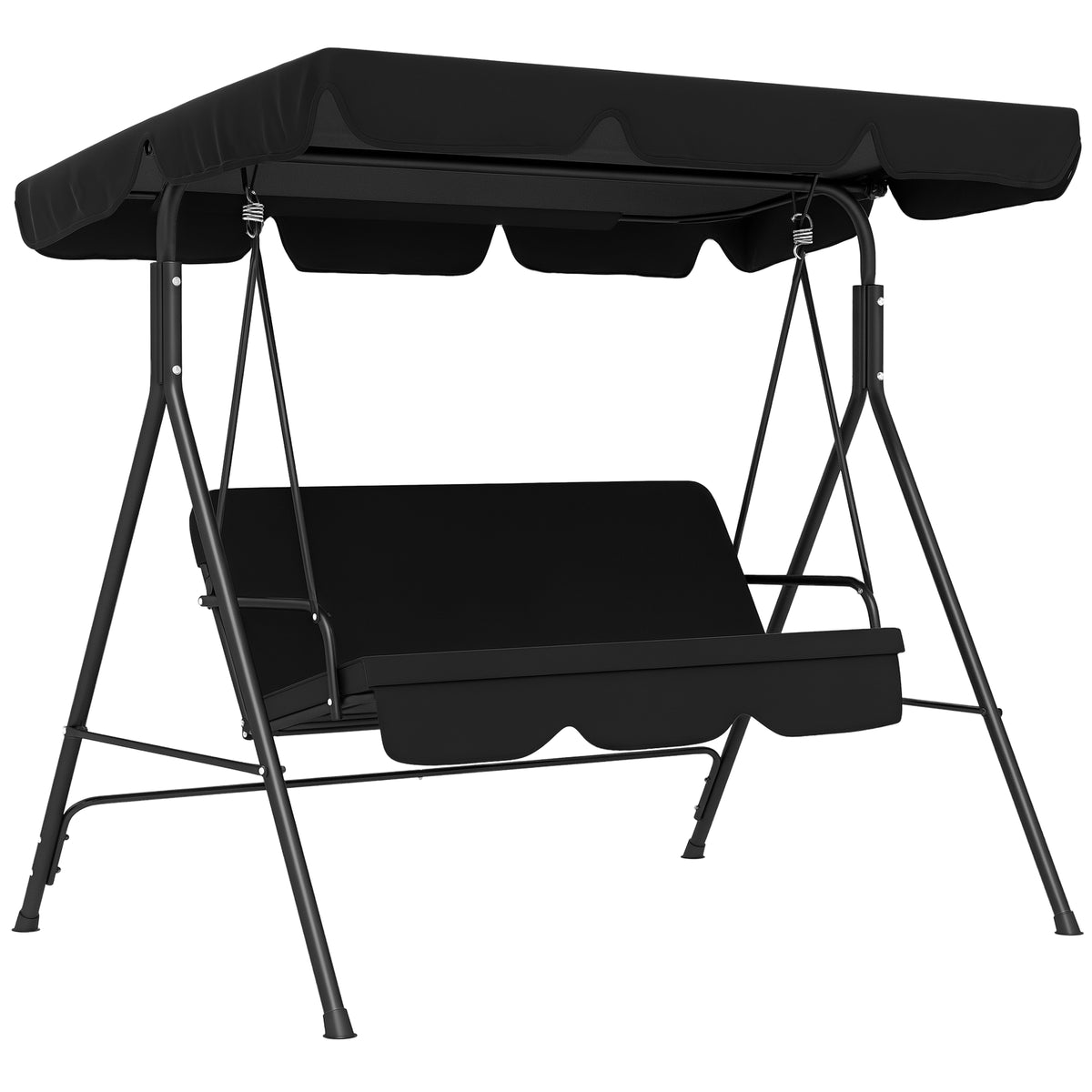 Baloiço de Jardim de 3 Lugares com Almofada Toldo Ajustável e Estrutura de Aço para Balcão Terraço Patio Carga Máx. 200 kg 172x110x153 cm Preto — foto 1
