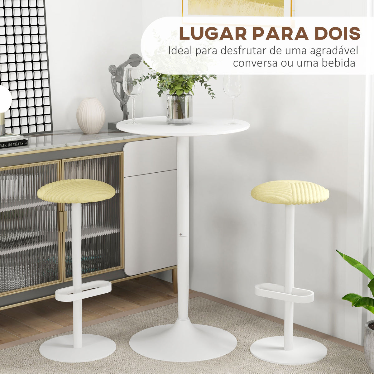 Mesa de Bar Redonda Mesa Alta de Cozinha Moderna com Bancada Pintada e Estrutura de Aço para 2 Pessoas para Casa Sala de Jantar Ø60x102 cm Branco — foto 4