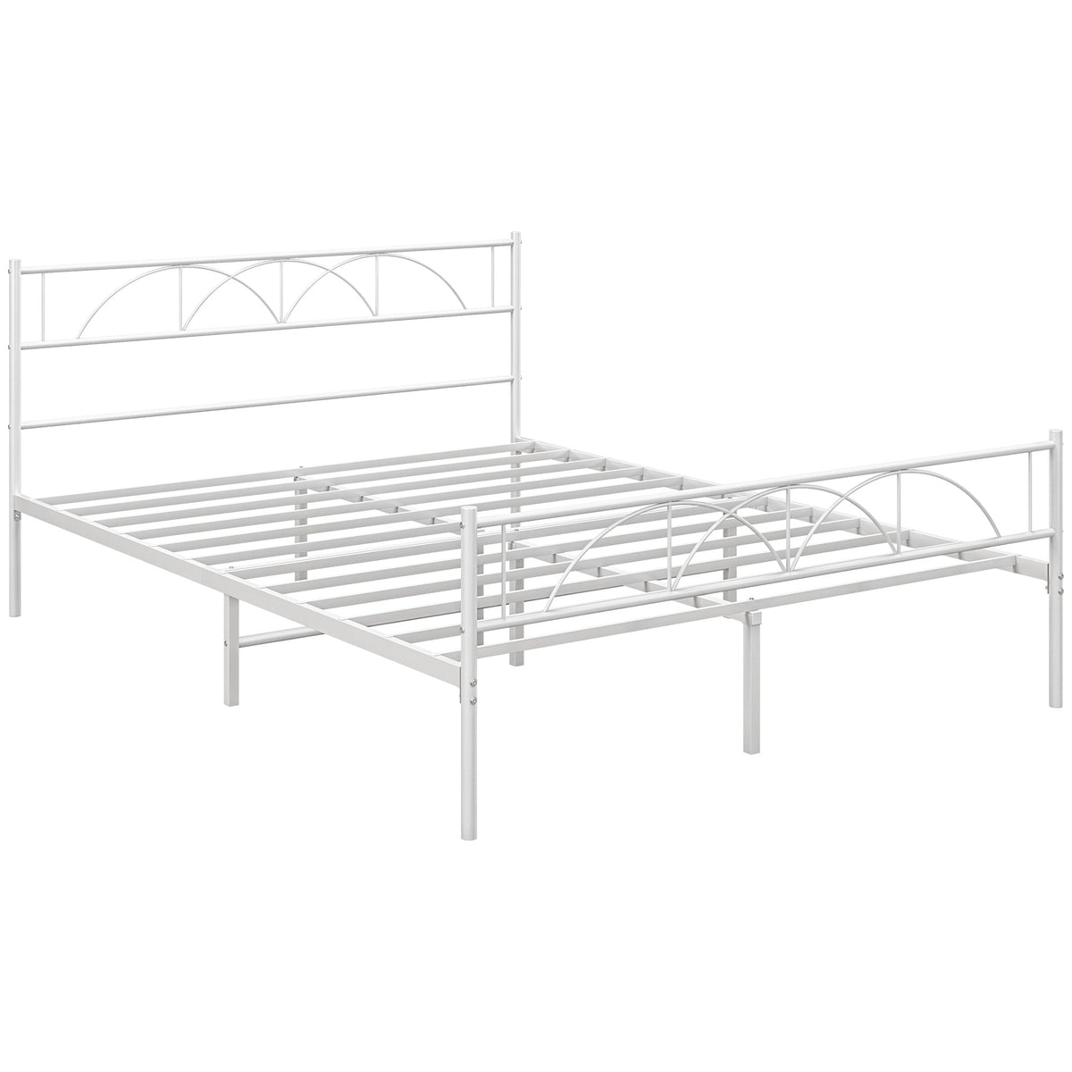 Cama de Casal 135x190 cm Estrutura Metálica com Cabeceira Ripas Altura 28 cm Espaço de Arrumação Capacidade 330 kg Branco — foto 1
