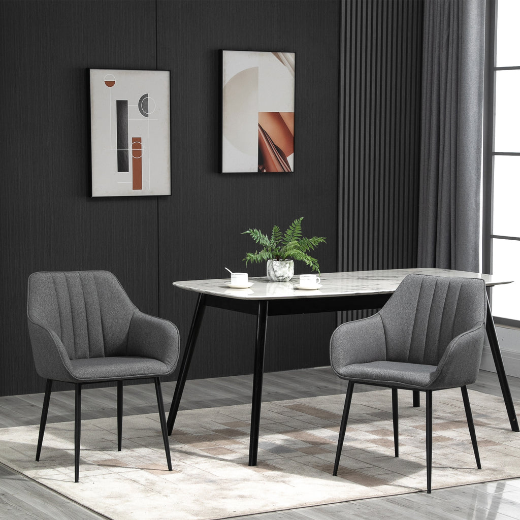 Conjunto de 2 Cadeiras de Sala de Jantar Estofadas em Linho Cadeiras de Cozinha com Encosto Apoio para os Braços e Pés de Metal 59,5x56,5x81 cm Cinza — foto 7