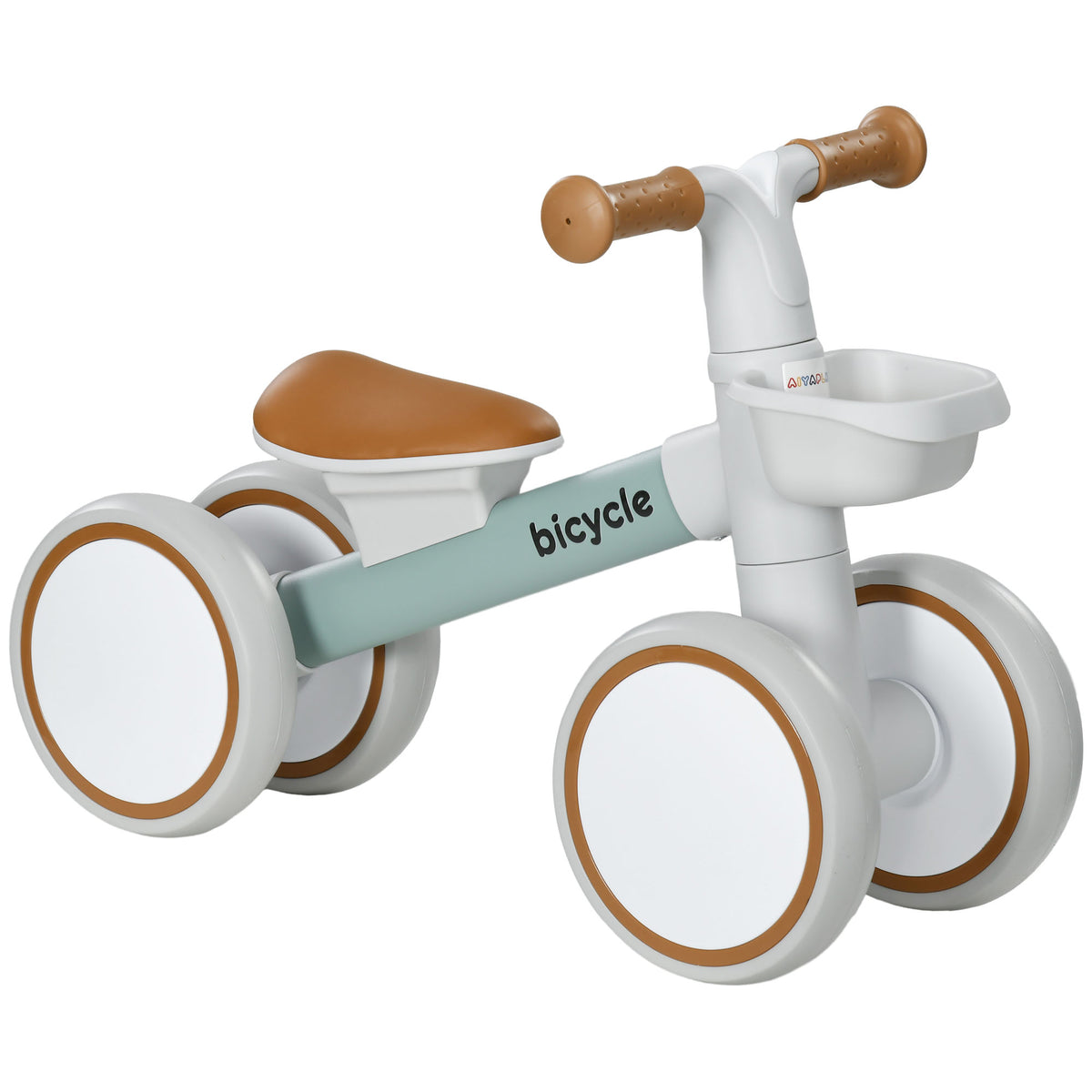 Bicicleta sem Pedais para Crianças de 12-36 Meses Bicicleta de Equilíbrio com Assento Ajustável Cesta e 4 Rodas Silenciosas Carga 20 kg 56x27x39 cm Verde — foto 1