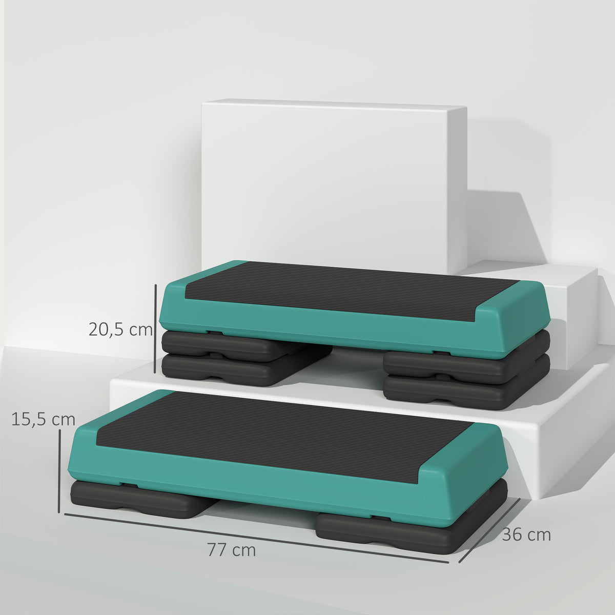 Step de Aeróbica Step para Fitness Antideslizante Altura Regulável 3 Níveis de 10,5/15,5/20,5 cm Capacidade 250 kg para Exercício em Casa Ginásio 77x36x20,5 cm Verde e Preto — foto 3