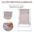 Conjunto de 2 Espreguiçadeiras Dobráveis com Encosto Reclinável em 5 Posições e Apoio para a Cabeça Acolchoado 96,5x58x91,5cm Bege — foto 5