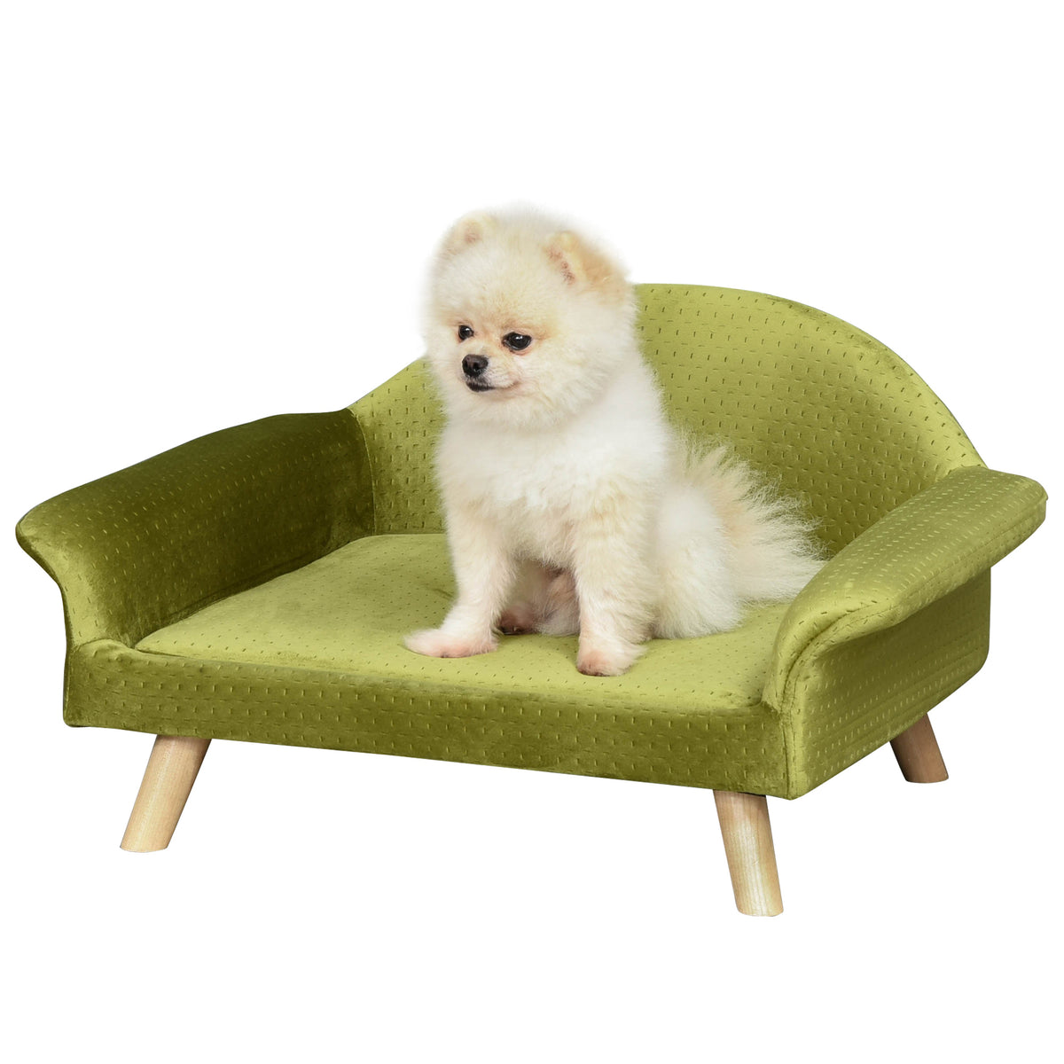 Sofá-cama para animais de estimação Sofá para cães Gatos com almofada acolchoada removível Pernas de madeira 73x58x37 cm Latão de veludo — foto 1