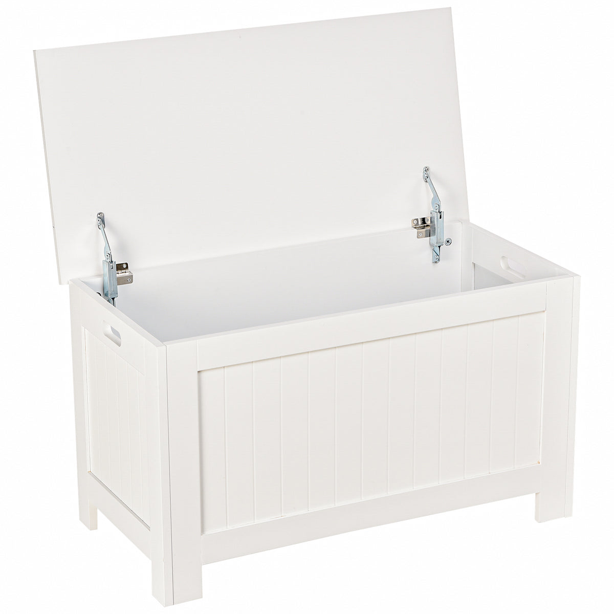Baú de Armazenamento de Madeira Baú de Arrumação com Dobradiça de Segurança para Dormitório Sala de Estar Carga Máxima 20 kg 81x40x46 cm Branco — foto 1