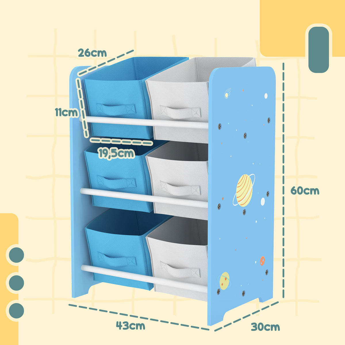 AIYPLAY Estante para Brinquedos com 6 Caixas de Tecido não Tecido Amovíveis Organizador de Brinquedos para Dormitório Escola Infantil 43x30x60 cm Azul — foto 3