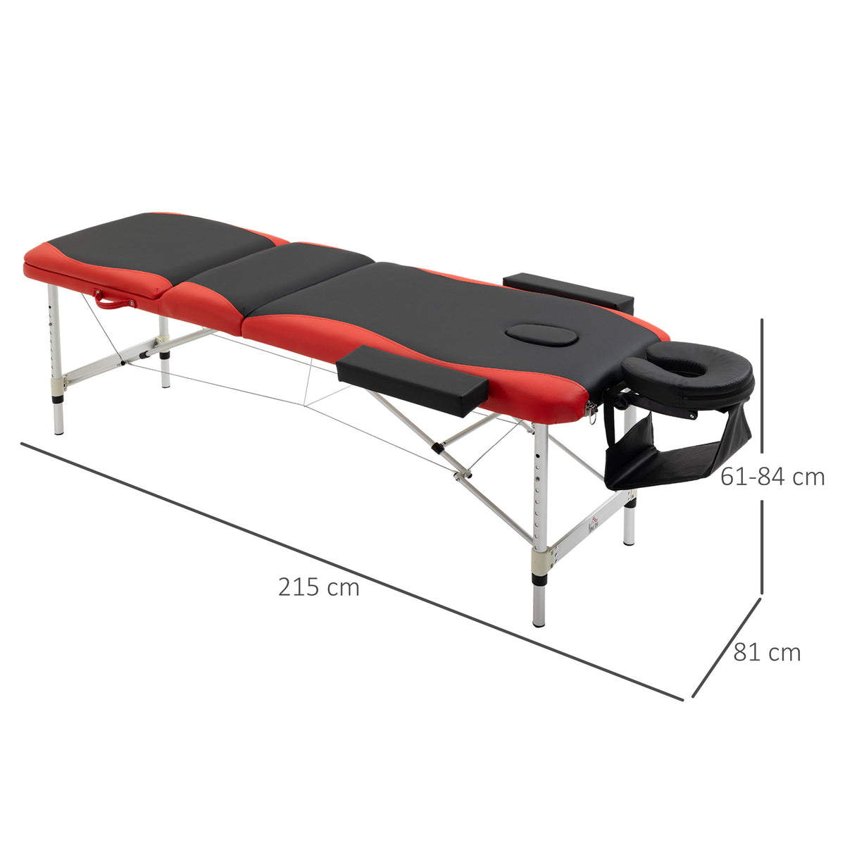 Marquesa de Massagem Dobrável e Portátil Mesa de Massagem com Altura Ajustável Apoio para a Cabeça e Apoio para os Braços 215x60x61-84 cm Preto e Vermelho — foto 3