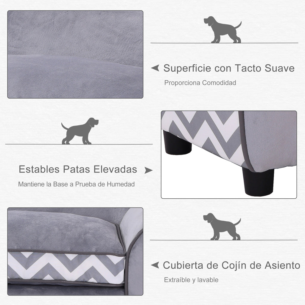 Sofá para animais de estimação com pernas Cama de cachorro de madeira com almofada acolchoada aconchegante e capa lavável 73,5x41x33 cm cinza — foto 6