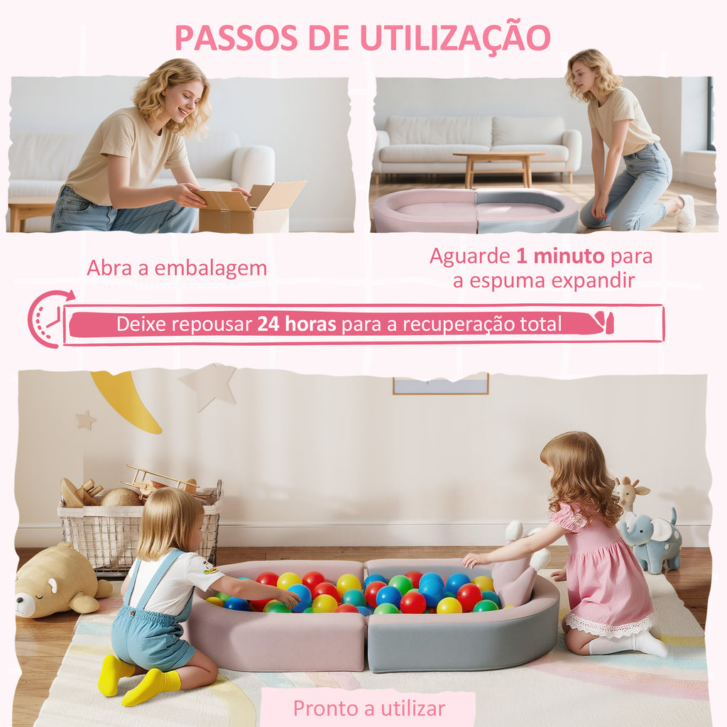 Sofá Infantil Convertível Sofá para Crianças com Almofada em Forma de Coroa Dobrável em Cama e Zona de Brincadeiras Estofado em Veludo Suave para Crianças dos 18 aos 36 Meses Rosa e Azul Acinzentado — foto 7