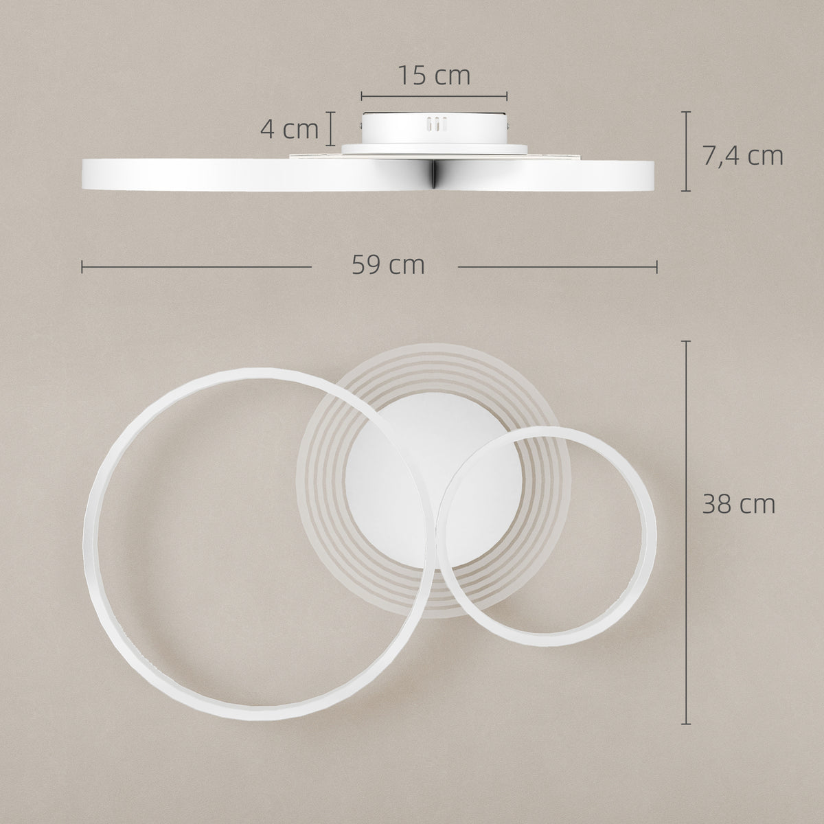 Candeeiro de Teto LED 40W Candeeiro Moderno com Iluminação LED 3000K/4000K/6500K para Quarto Sala Cozinha Sala de Jantar 59x38x7,4 cm Branco — foto 3