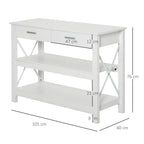 Mesa de console de estilo moderno com 2 gavetas e prateleiras inferiores 105x40x76 cm Branco — foto 3