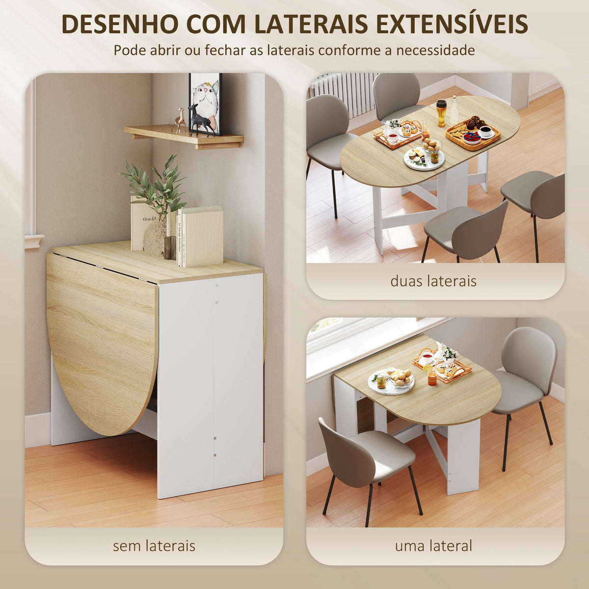Mesa de Cozinha Dobrável Mesa de Jantar Dobrável Ovalada com Laterais Abatíveis Estilo Moderno 163x80x75 cm Madeira — foto 4