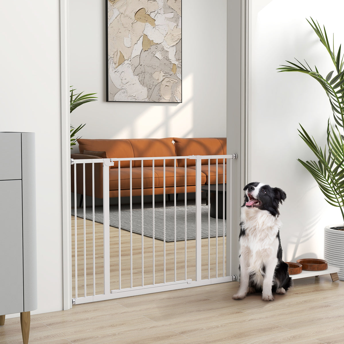 Barreira de Segurança para Animais de Estimação Extensível para Escadas e Portas Barreira de Segurança para Cães 76-107x76 cm Branco — foto 2
