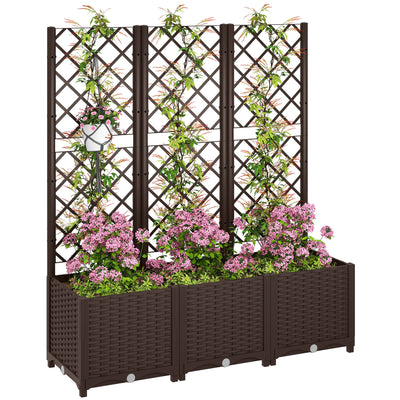 Velká Květináč s Mřížkou z PP na Venkovní Použití s Odvodněním a Prostorným Prostorem pro Popínavé Rostliny Zahrada Patio Terasa 120x40x135 cm Hnědý