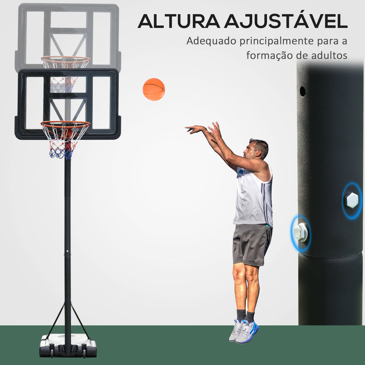 Cesta de Basquetebol de Exterior com Altura Ajustável 220-365 cm Aro de Basquetebol com Suporte Cesta de Basquetebol com Rodas Base Recarregável Preto — foto 4