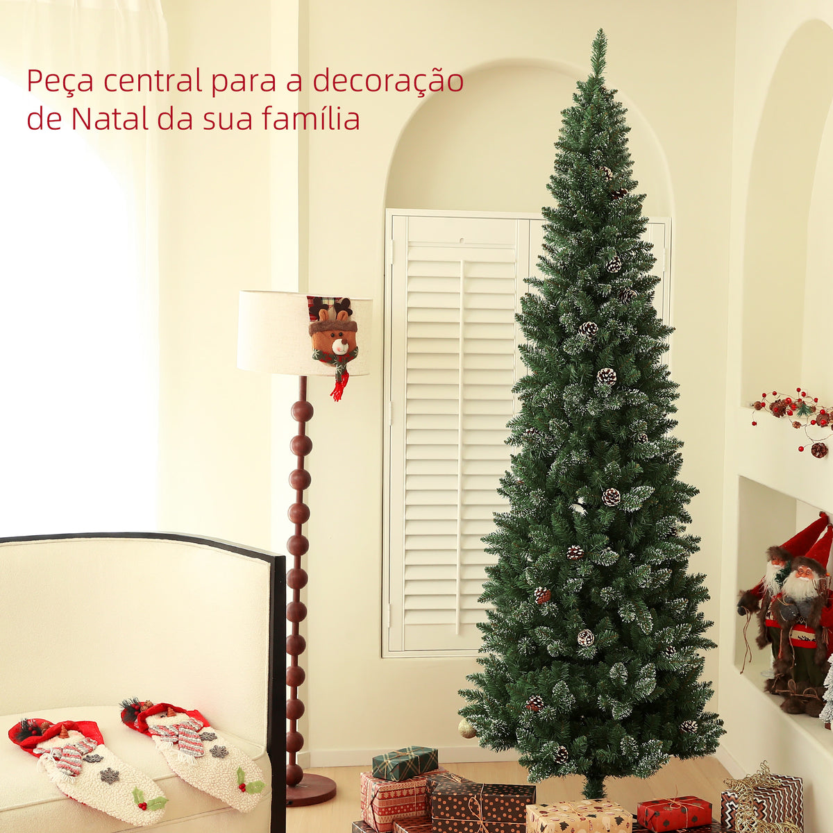Árvore de Natal 225 cm Árvore de Natal Artificial com 980 Ramos e Suporte de Metal Árvore de Natal para Sala de Estar Interior Verde — foto 4