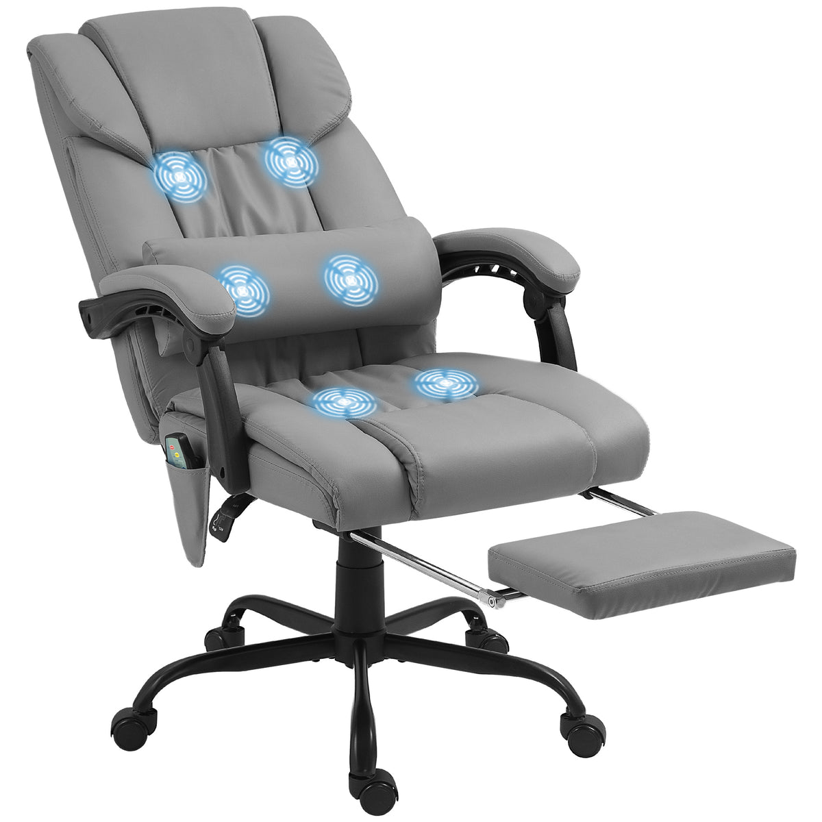 Cadeira de Escritório com Massagem de 6 Pontos Cadeira Giratória com Encosto Alto Reclinável Altura Ajustável Apoio para Pés e Controlo Remoto 66x75x112-122 cm Cinza — foto 1