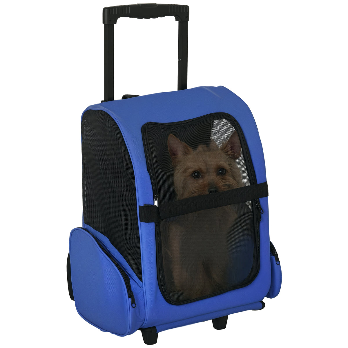 Transportadora 2 em 1 para Animais de Estimação Mochila ou Carrinho de Viagem para Cães e Gatos com 2 Rodas Alça Retrátil de Alumínio e Bolso de Armazenamento 42x25x55cm Azul — foto 1