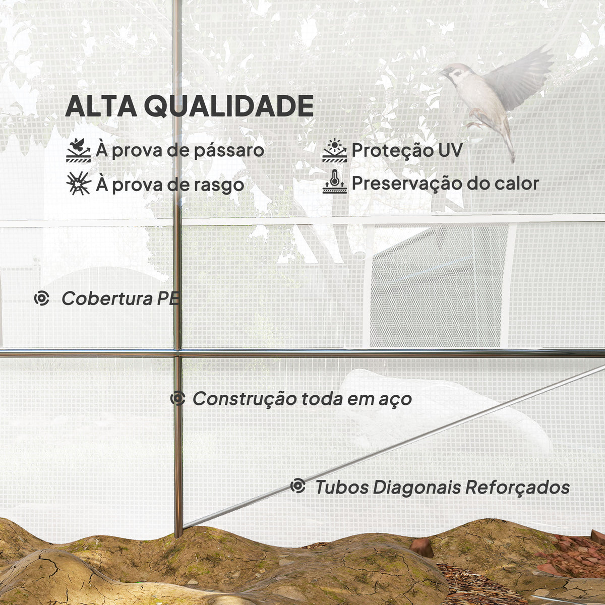 Estufa Tipo Túnel 800x300x200cm com 12 Janelas e Porta Enrolável Cobertura de PE 140g/m² e Aço para Cultivo de Plantas Verduras Branco — foto 4