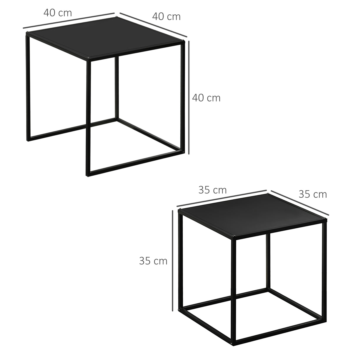 Conjunto de 2 Mesas Mesas de Centro Quadradas para Sala de Estar Estrutura de Aço para Quarto e Escritório Grande 40 cm Pequena 35 cm Preto — foto 3