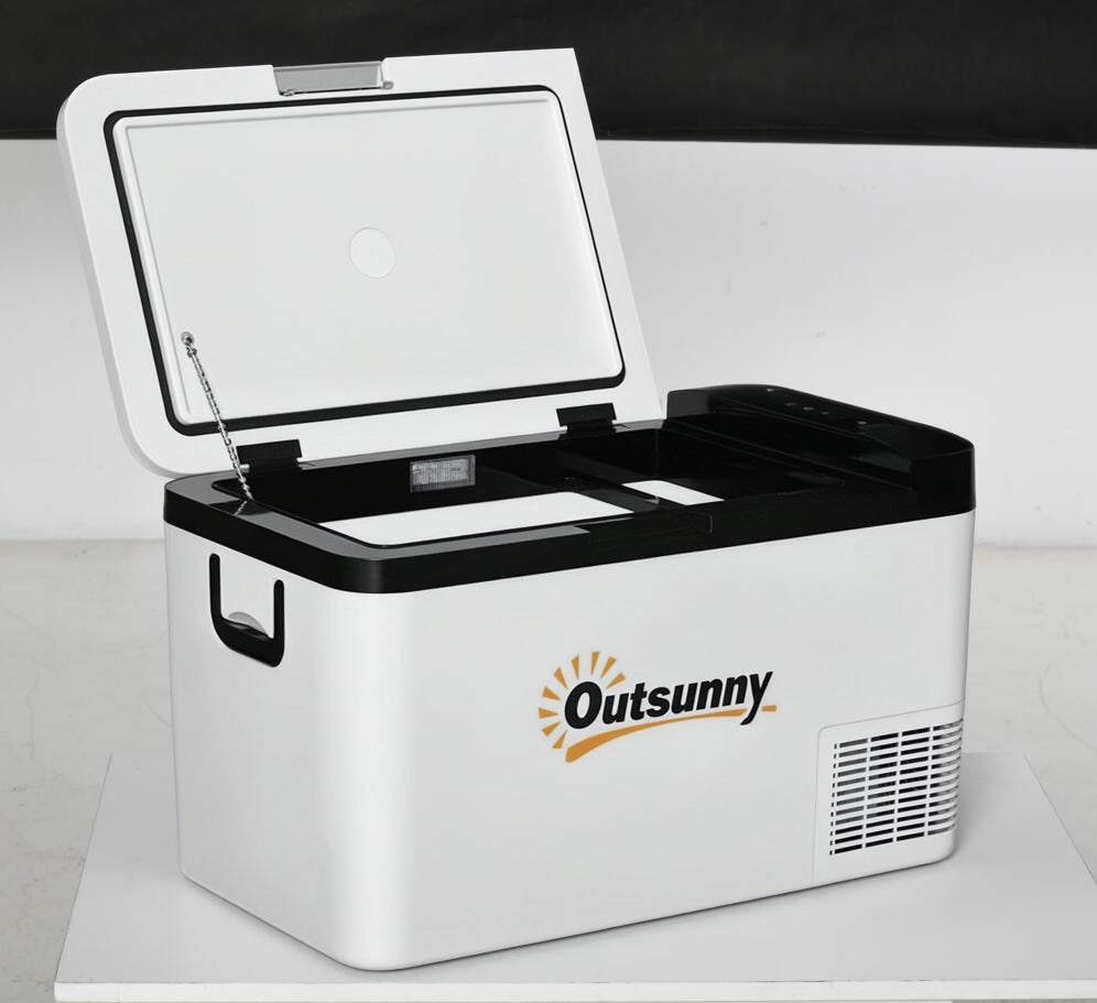 Geleira Elétrica de Compressor 25L Portátil até -20℃ com Luz LED e Alças Dobráveis Geleira de Carro 12V/24V e 240V para Casa Campismo Viagem 58,5x33,5x35,2cm Branco — foto 1