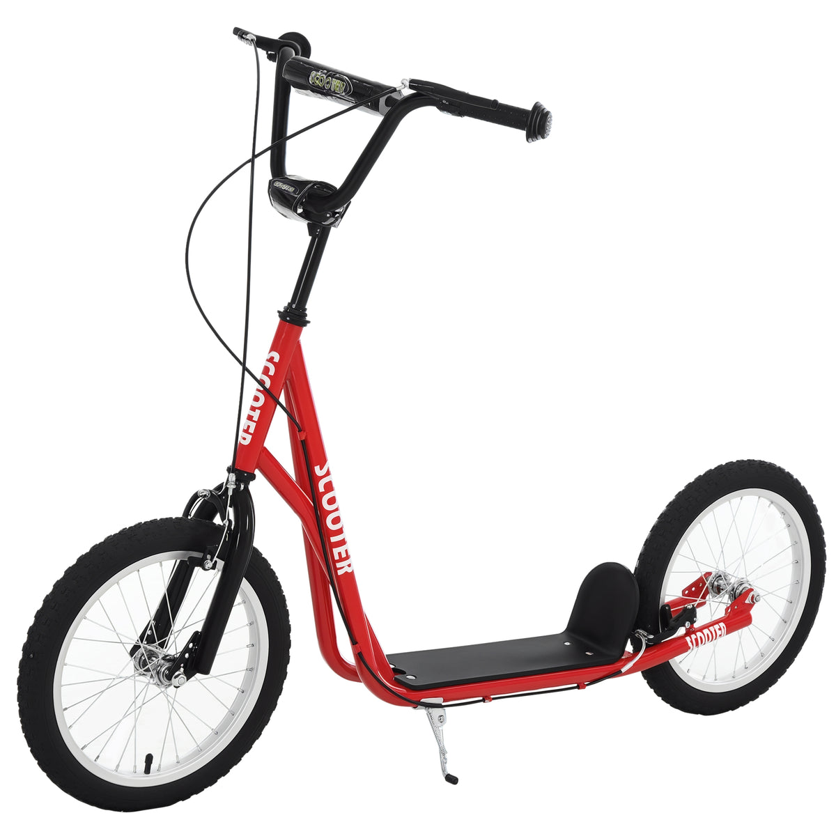 Trotinete para Crianças acima de 5 Anos e Adolescentes com Guiador Ajustável em Altura 2 Pneus de Borracha Insufláveis com Travagem Dupla e Rodas 16" Carga 100 kg 139x58x90-96 cm Vermelho — foto 1