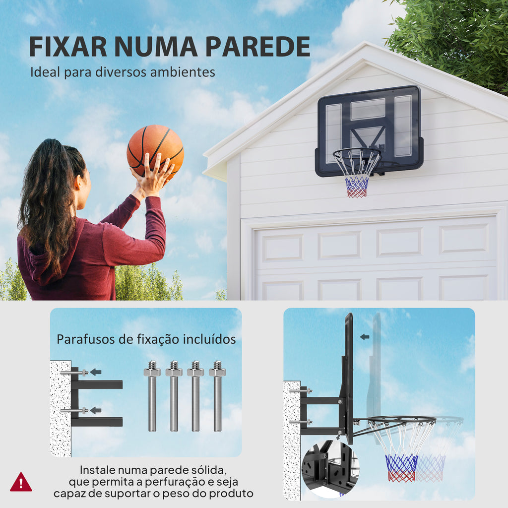 Tabela de Basquetebol de Parede Painel de Basquetebol para Interior e Exterior com Painel Inquebrável de 110x75 cm e Rede Resistente a Rasgos para Adultos e Crianças Preto — foto 4