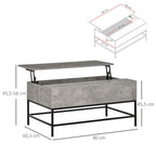 Mesa de Centro Elevável Mesa de Café Versátil com Armazenamento Oculto Pés de Metal para Sala de Estar Sala de Jantar 90x60,5x45,5 cm Cinzento e Preto — foto 3