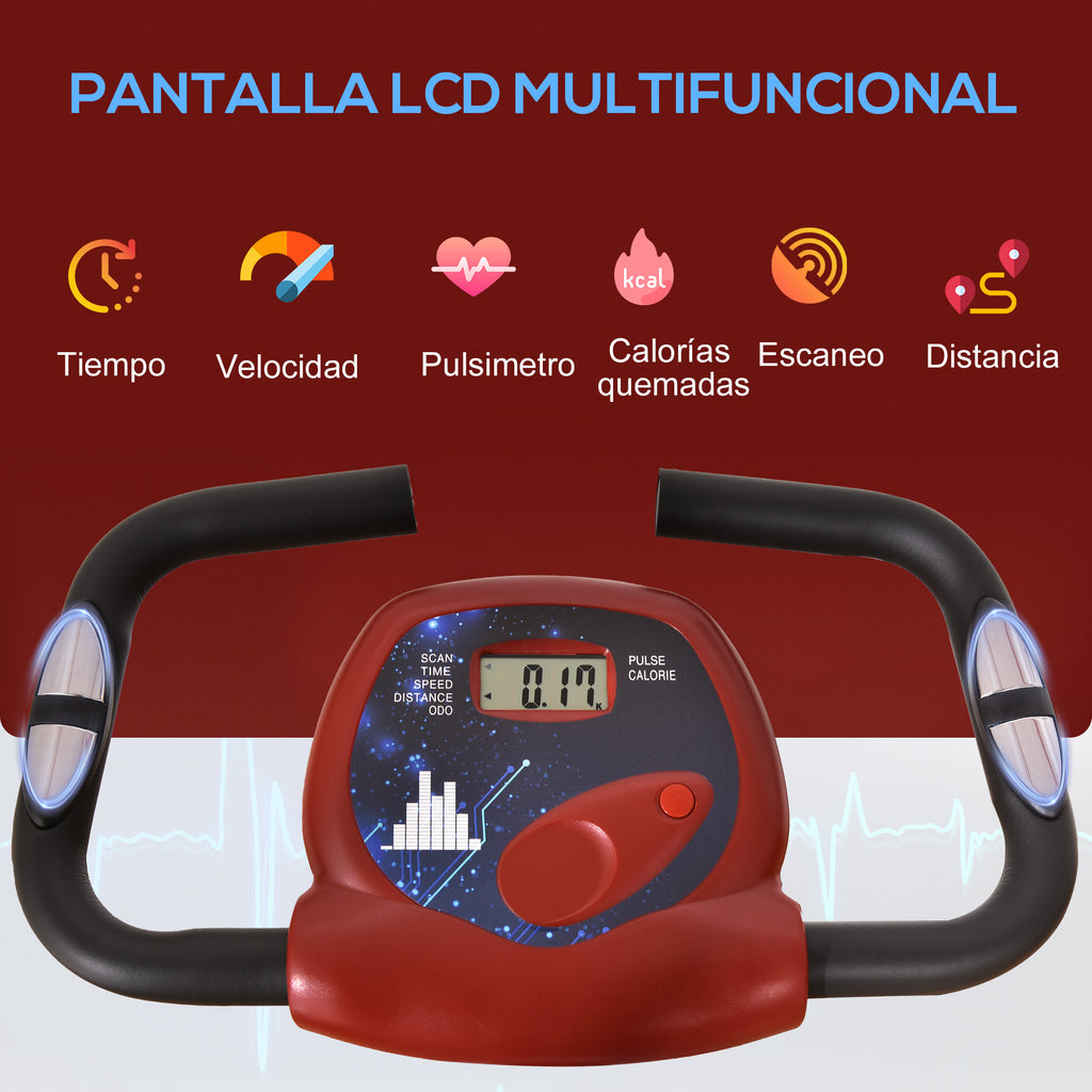 Bicicleta ergométrica profissional Formato X dobrável vertical com 8 níveis Banco de resistência magnética com altura ajustável Aço 43x97x109 cm Vermelho — foto 4