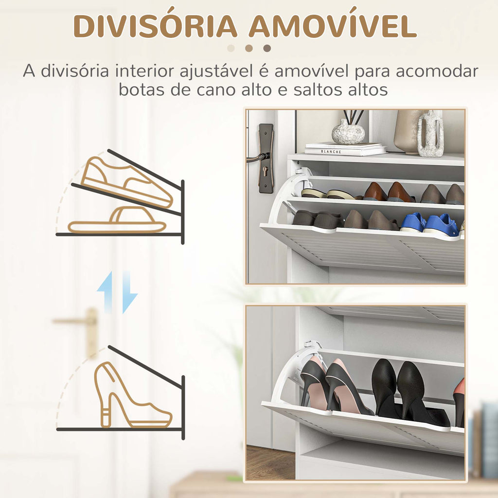 Sapateira Moderna Sapateira Entrada com 2 Gavetas Rebatíveis e Prateleias Ajustáveis para 16 Pares de Sapatos Sapateira Compacta para Corredor 81,5x25x83 cm Branco — foto 6