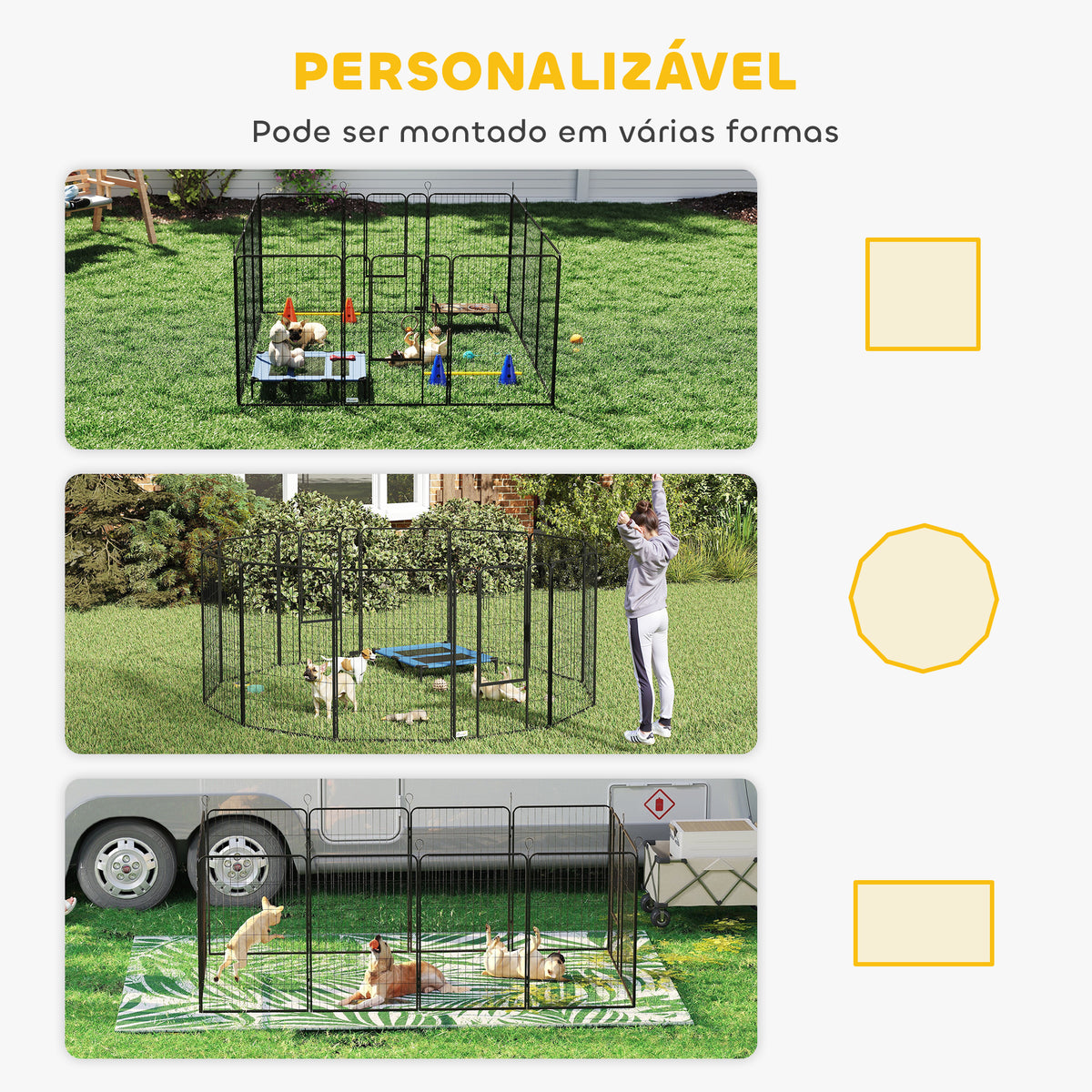 Parque para Cães com 12 Painéis Recinto para Animais de Estimação Modular com 2 Portas para Interior e Exterior Aço 80x120 cm Preto — foto 4