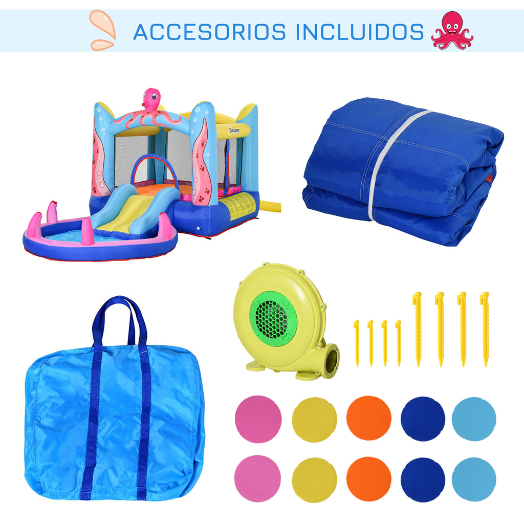 Castelo Insuflável com Escorrega Trampolim e Piscina para Crianças acima de 3 Anos Inclui Insuflador e Bolsa de Transporte para Interior e Exterior 360x175x180cm Multicor — foto 8