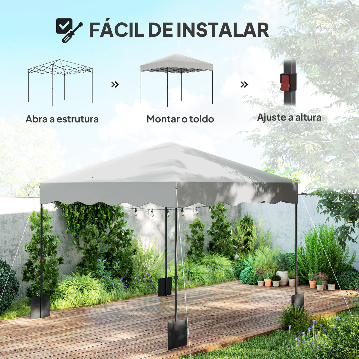 Tenda Dobrável Pop UP Tenda 3x3 m Tenda para Eventos com Proteção UV50+ Altura Ajustável Bolsa de Areia e Bolsa de Transporte com Rodas para Campismo Festas Branco — foto 4