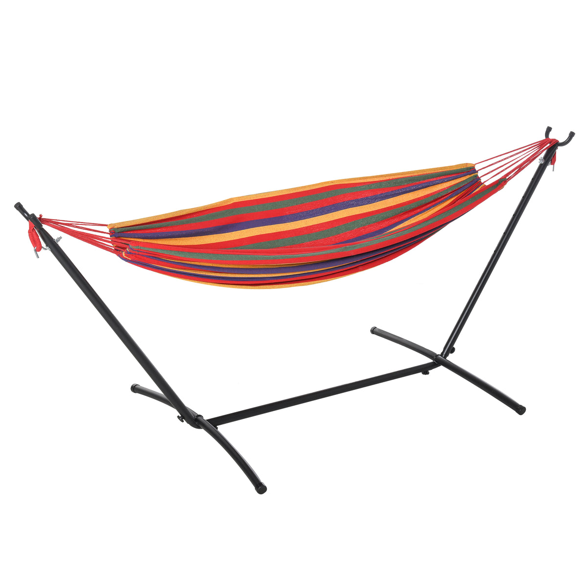 Cama Rede com Suporte de Aço Portátil com Altura Ajustável em 6 Níveis com Bolsa de Transporte para Jardim Sala de Estar Carga Máxima 150kg 200x150cm Multicor — foto 1