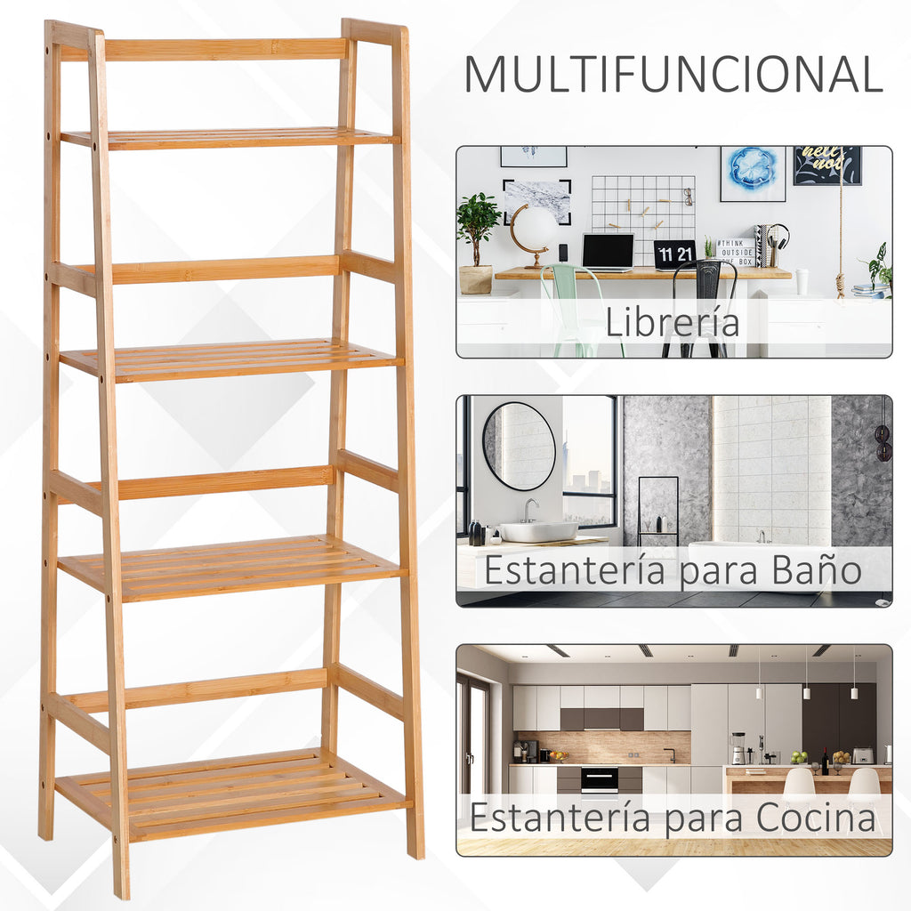 Estante de Bambu com 4 Prateleiras Estante em Forma de Escada para Casa de Banho Sala de Estar Escritório 48x31,5x120 cm Madeira — foto 5