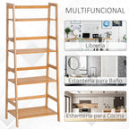 Estante de Bambu com 4 Prateleiras Estante em Forma de Escada para Casa de Banho Sala de Estar Escritório 48x31,5x120 cm Madeira — foto 5