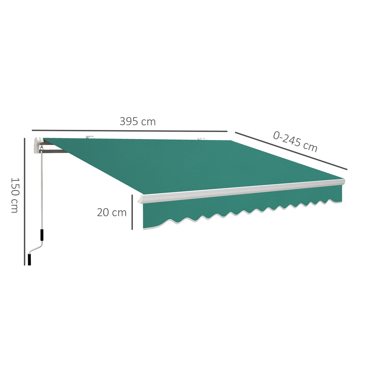 Toldo Manual 395x245 cm Toldo de Varanda Pátio com Manivela de Alumínio e Tecido de Poliéster 280 g/m² Verde — foto 3