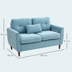 Sofá de 2 Lugares para Sala com Apoio de Braços Almofadas e Assento Acolchoado Capa de Almofada Lavável 140x78x83 cm Azul Claro — foto 3
