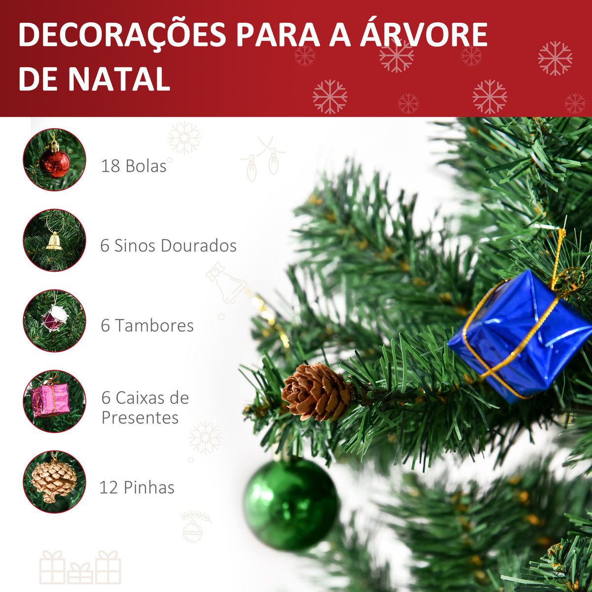 Árvore de Natal Artificial 180cm Ignífugo com 624 Ramos 48 Decorações Folhas de PVC e Suporte Metálico Decoração de Natal para Interior Verde — foto 4