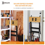 Amazonas: Bancada de trabalho dobrável Mesa de trabalho portátil com 4 grampos Buracos para serra Uso doméstico Ferro para trabalhar madeira Suporte para MDF 70 kg 56x62x75 cm Natural Preto — foto 6