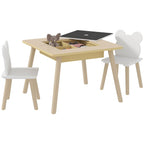 Conjunto de Mesa e 2 Cadeiras de Madeira Mesa Infantil com Cadeiras com Encosto em Forma de Ursinho e Compartimentos Ocultos para Crianças para Escola Infantil Quarto Madeira e Branco — foto 1