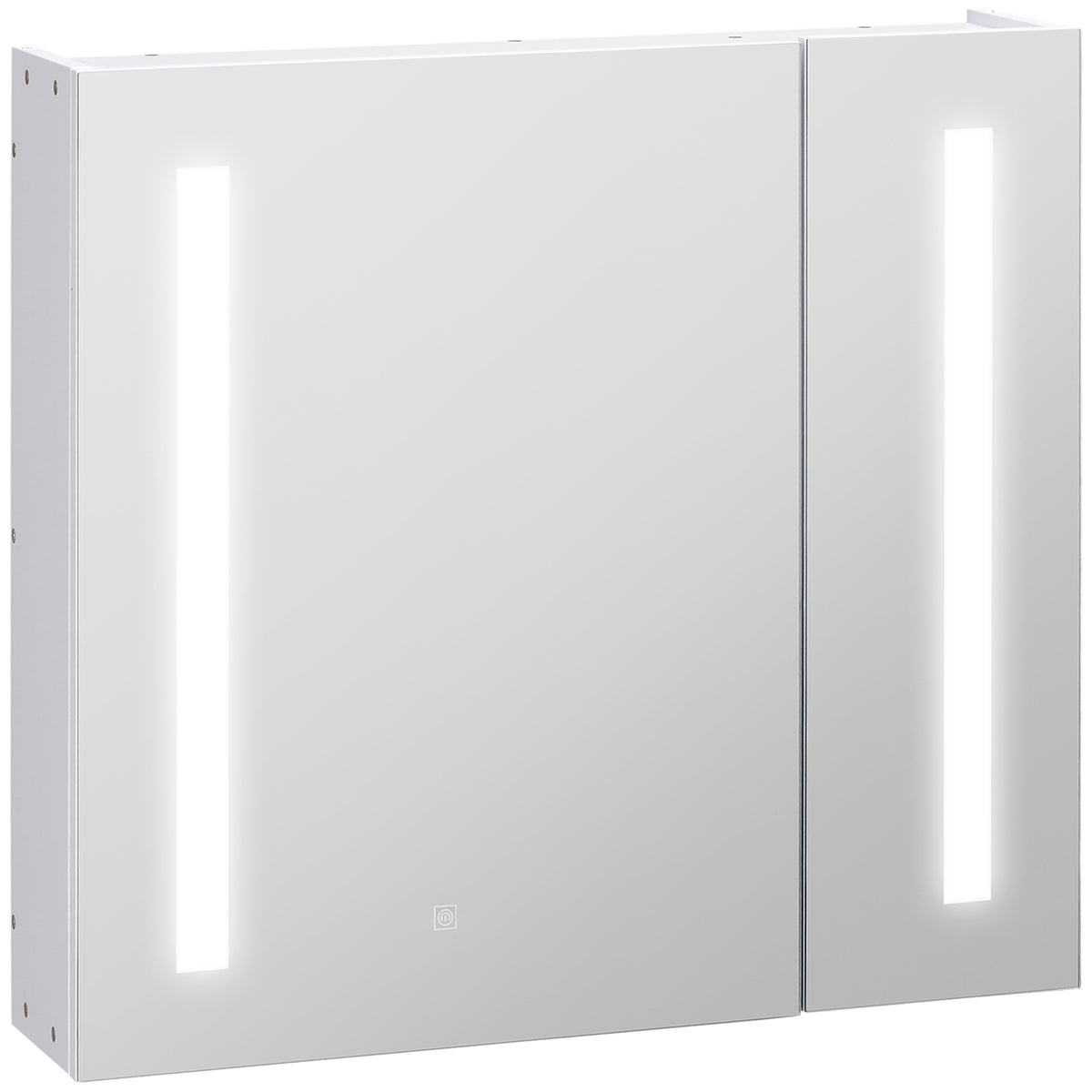 Armário com Espelho de Casa de Banho com Luz LED Armário de Casa de Banho Suspenso com 2 Portas e Interruptor Tátil Estilo Moderno 70x15x65 cm Branco — foto 1