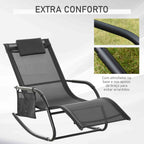 Espreguiçadeira Baloiço de Exterior com Braços Apoio de Cabeça Acolchoado e Bolso Lateral Carga 120 kg para Jardim Terraço Pátio 150x62x88 cm Preto — foto 7